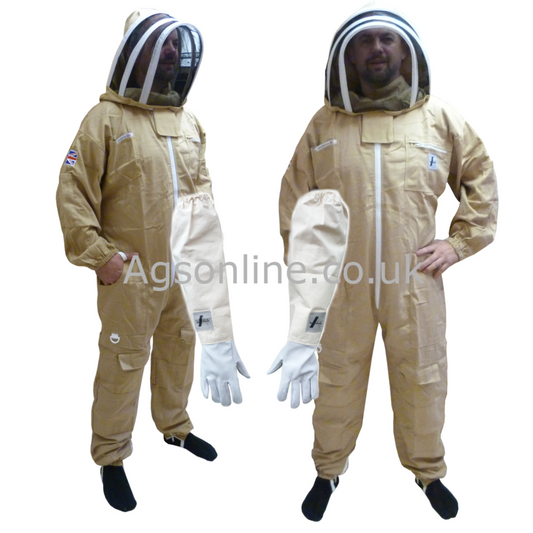 Olive cotton bee suit and gloves