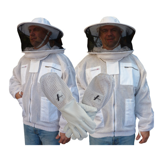 White 3 layer round hat jacket and gloves