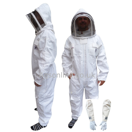 White cotton fencing suit and gloves