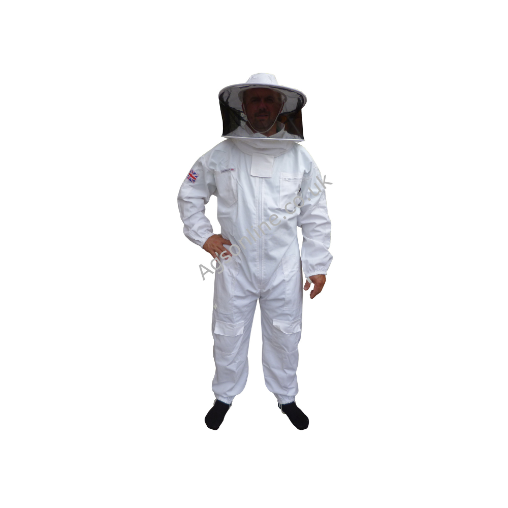 White cotton round hat bee suit