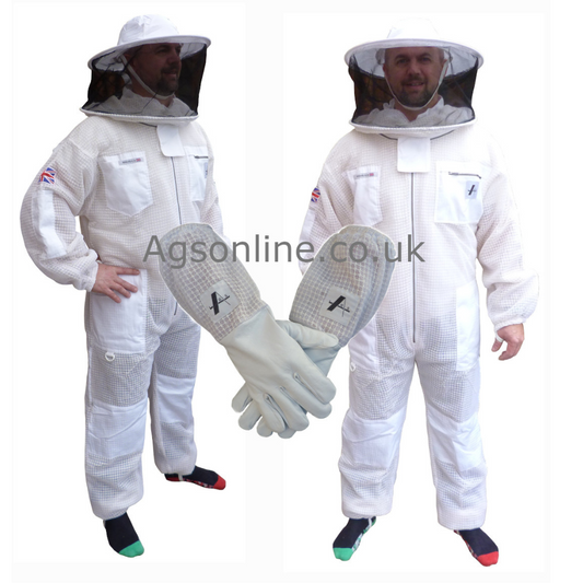 White 3 layer round hat suit and gloves