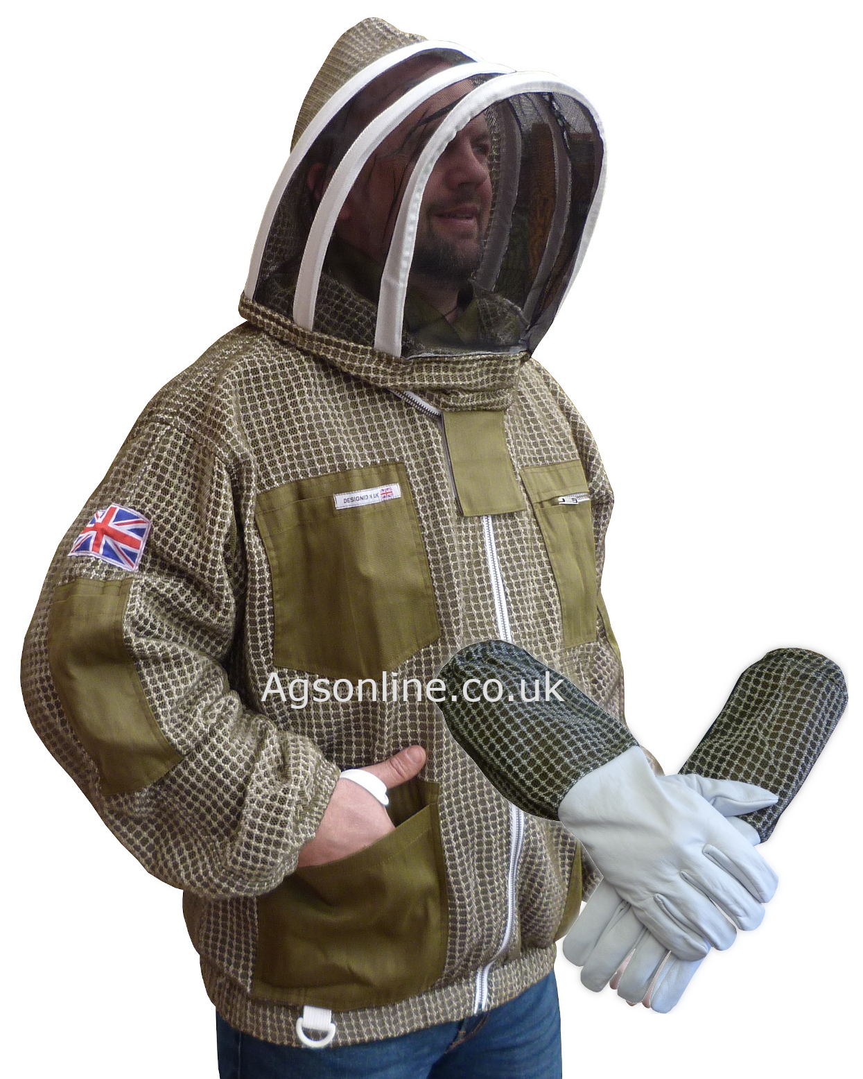 Green 3 layer jacket and gloves