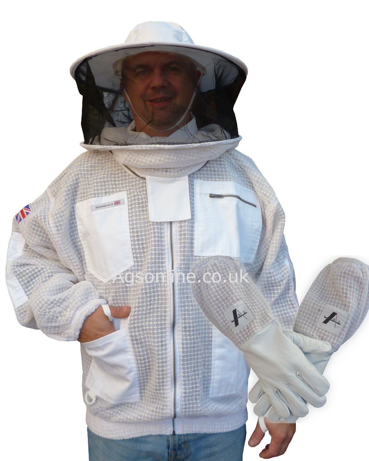 White 3 layer round hat jacket and gloves