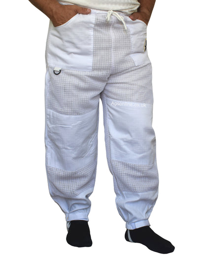 White 3 Layer Ventilated Beekeeping Trousers | Mesh Beekeeping Clothing