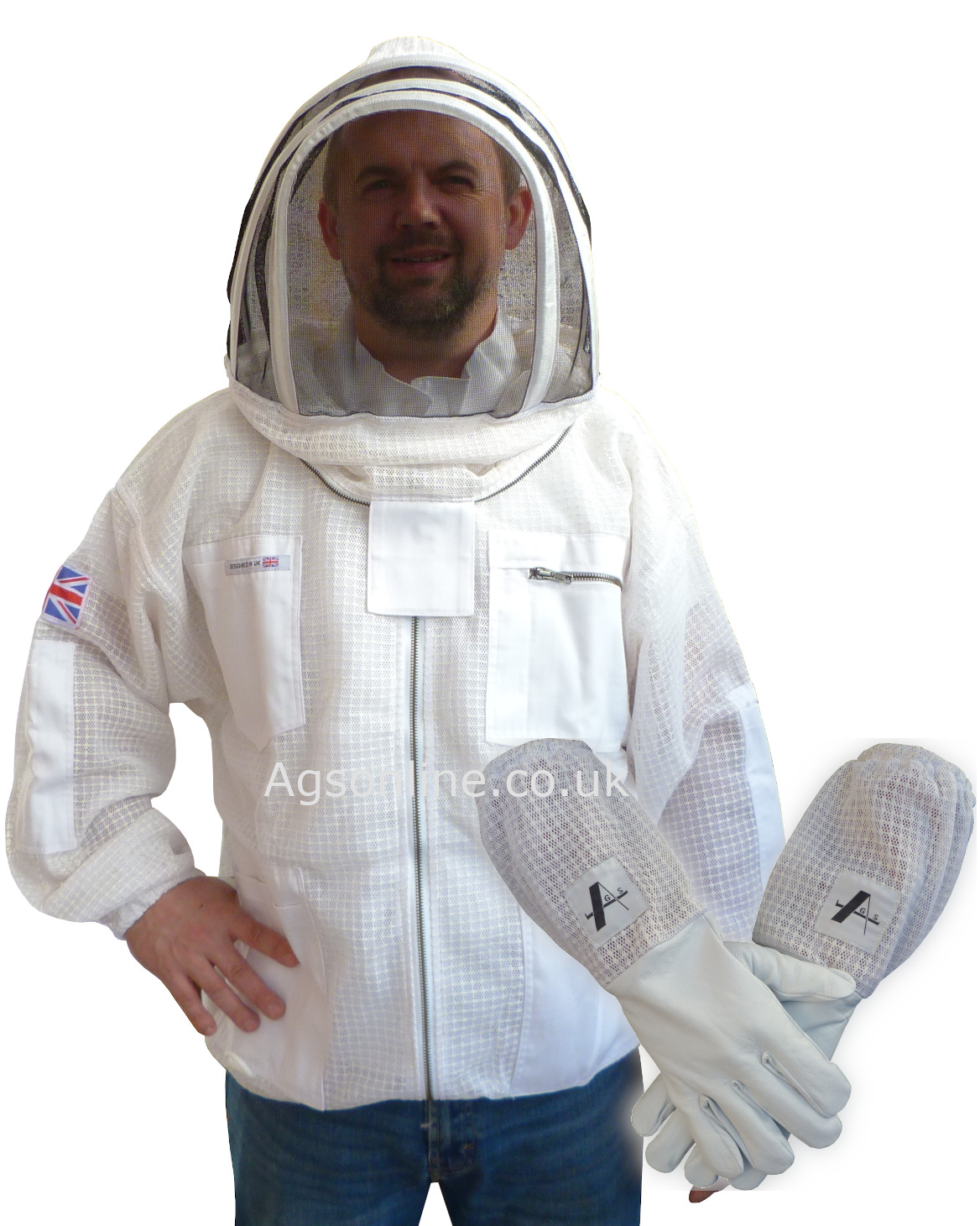 White 3 layer jacket and gloves